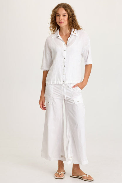 XCVI Roel Poplin/Mesh Gaucho Crop