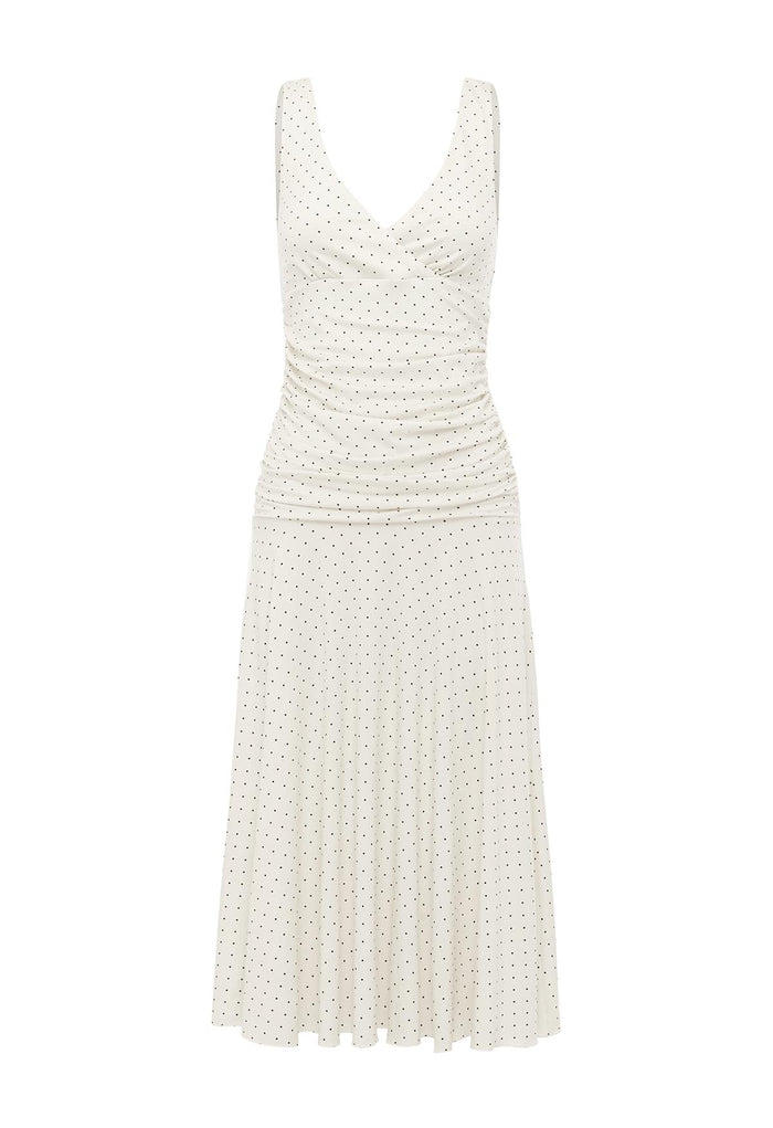 Ruched Plunge Jersey Dress Pois Bianca