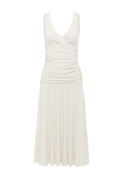 Ruched Plunge Jersey Dress Pois Bianca