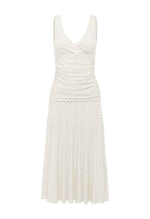 Ruched Plunge Jersey Dress Pois Bianca