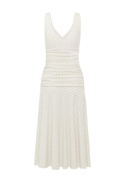 Ruched Plunge Jersey Dress Pois Bianca