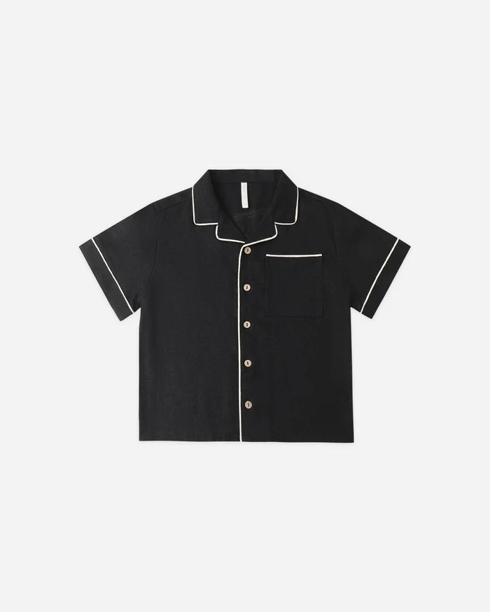Rylee + Cru Lapel Collard Shirt, Black