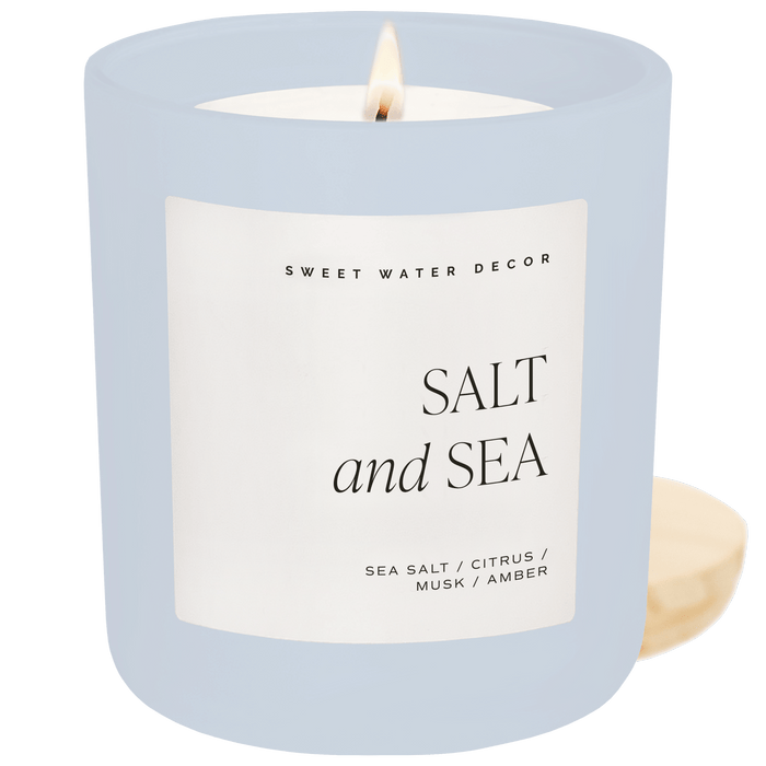 Salt and Sea Soy Candle - Blue Matte Jar - 15 oz - Sweet Water Decor - Candles