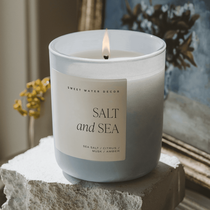 Salt and Sea Soy Candle - Blue Matte Jar - 15 oz - Sweet Water Decor - Candles