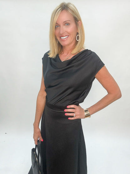 Satin Drape Cowl Neck Top