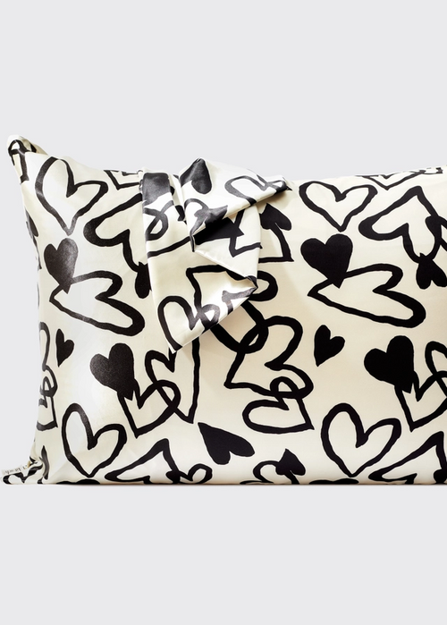 kitsch heart satin pillowcase black white