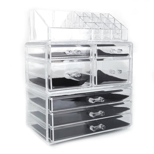 SF-1122-3 Plastic Cosmetics Storage Rack 4 Small Drawers and 3 Larger Drawers Transparent