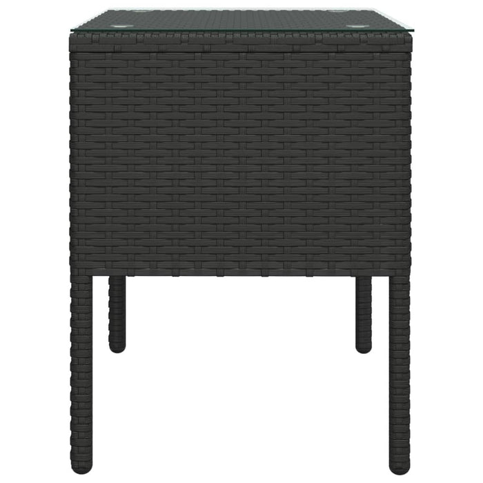 Side Table Black 53x37x48 cm Poly Rattan and Tempered Glass