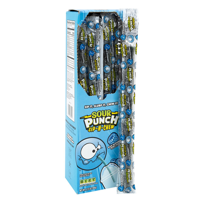 Sour Punch Sip N Chew Blue Raspberry Edible Straws Candy - 30 Count