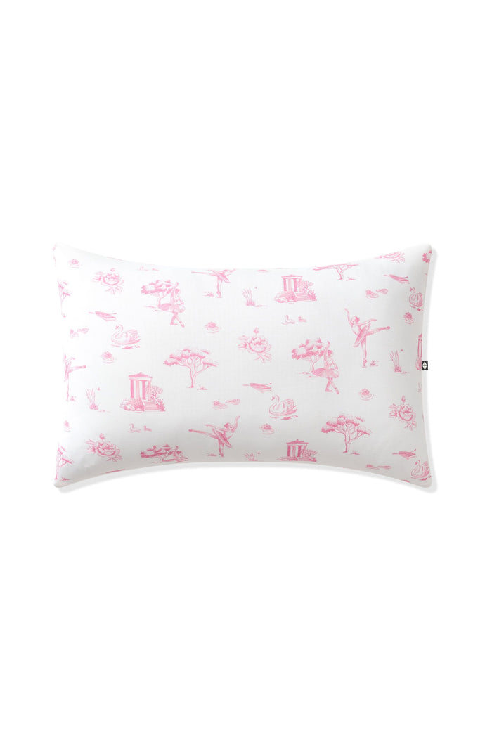 Front of the Standard Pillowcase in Toile Ballet shown on a pillow