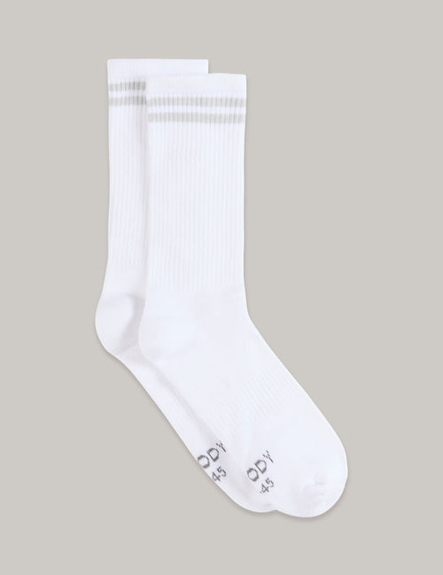 Striped Cushioned Crew Socks - White/Grey