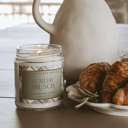 Sunday Brunch Soy Candle - Clear Patterned Jar - 9 oz - Sweet Water Decor - Candles