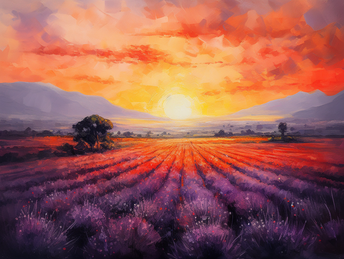 Sunset Over a Lavender Field