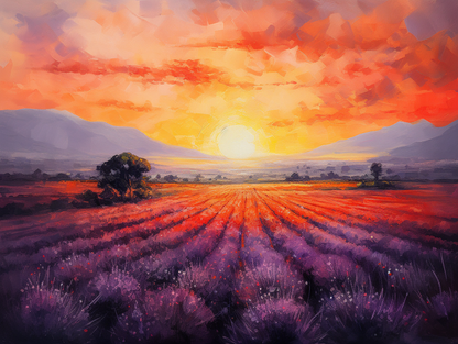 Sunset Over a Lavender Field