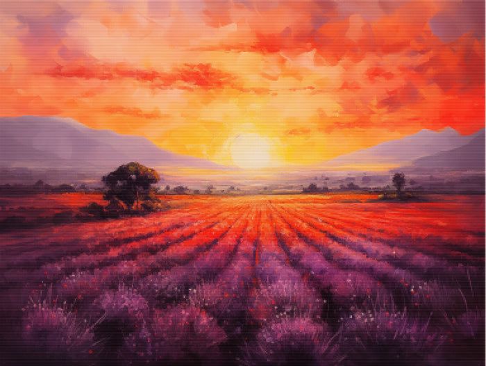 Sunset Over a Lavender Field