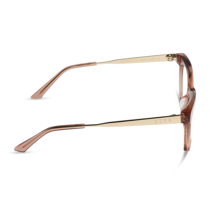 diff eyewear sylvia cat eye prescription glasses with a cafe ole brown acetate frame side view