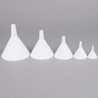 Tablecraft  5-Piece White Plastic Funnel Set This Tablecraft 5 white plastic funnel set is a necessity for any kitchen or restaurant-TABL-5 Hannah's Variety Store