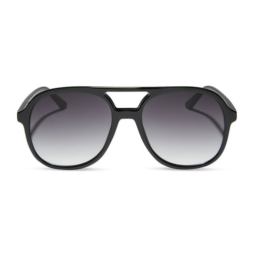 diff eyewear featuring the teagan aviator sunglasses with a black frame and grey gradient lenses front view