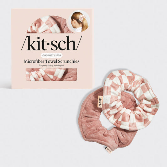 Terracotta Checker Microfiber Towel Scrunchies - 2pc, KITSCH