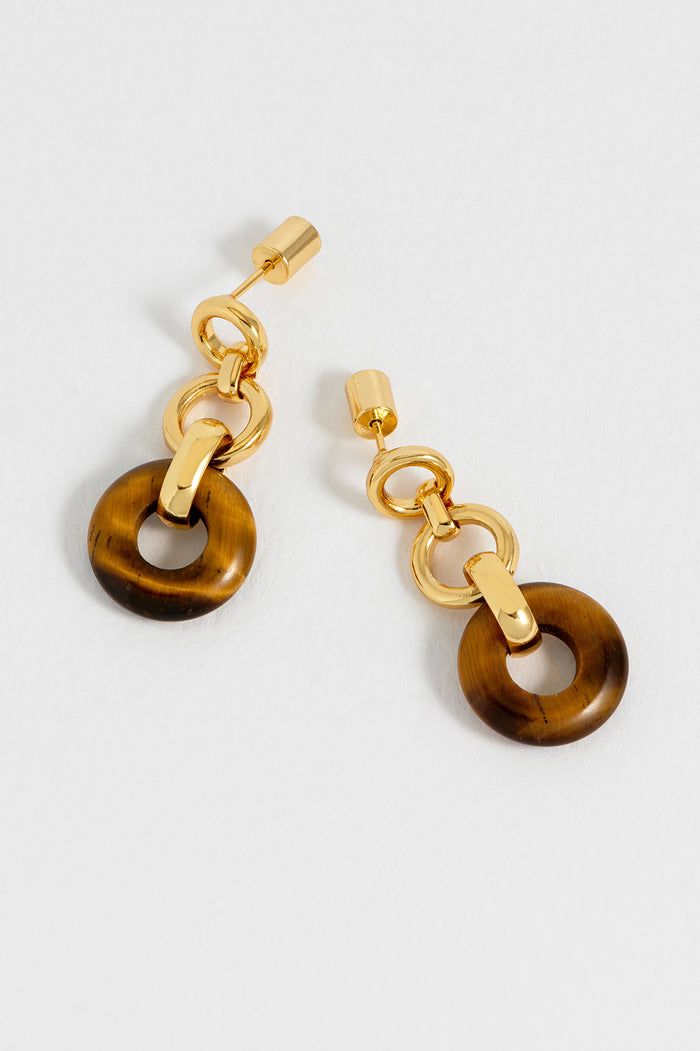 Tigers Eye Graduated Round Link Drop Earrings