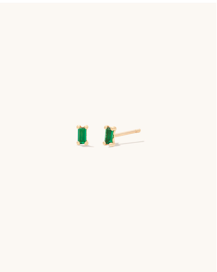 Tiny Emerald Baguette Studs