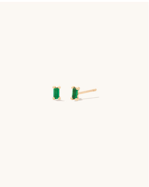 Tiny Emerald Baguette Studs