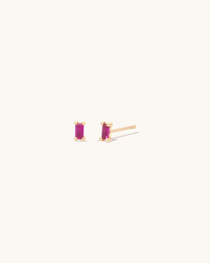 Tiny Pink Sapphire Baguette Studs