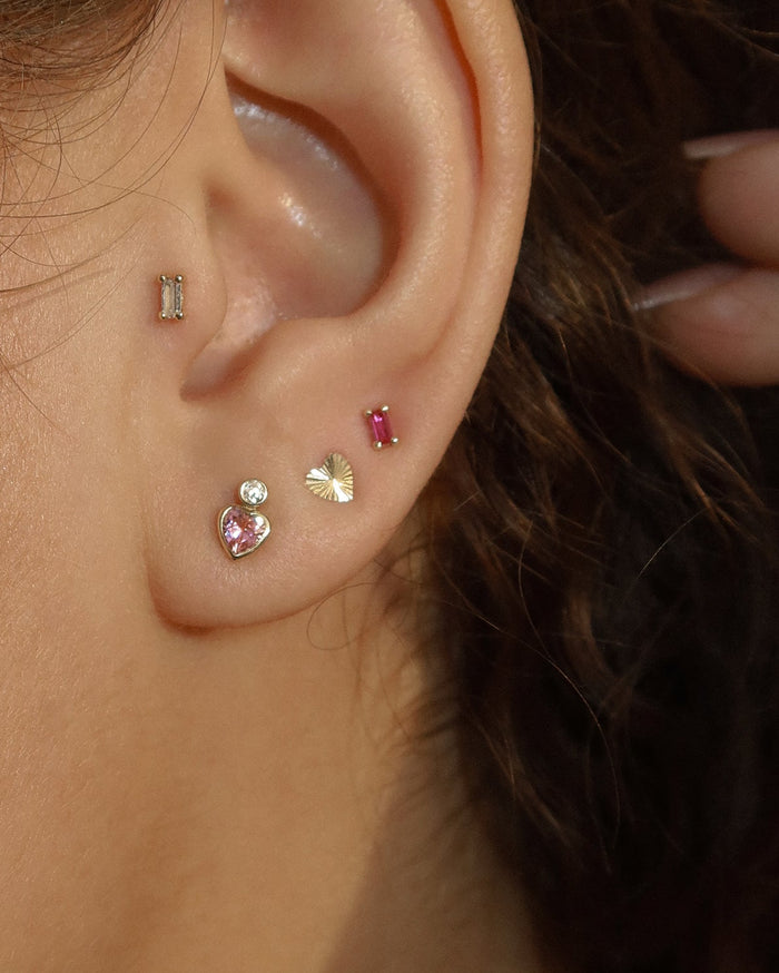 Tiny Pink Sapphire Baguette Studs