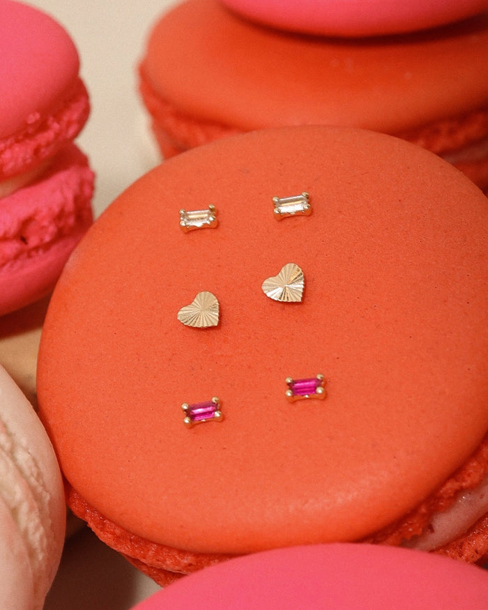 Tiny Pink Sapphire Baguette Studs
