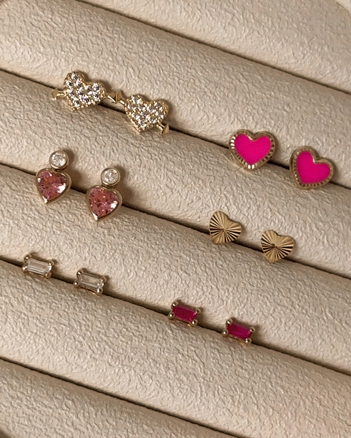 Tiny Pink Sapphire Baguette Studs