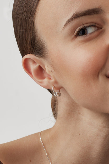 Triple Disc CZ Hoop Earrings