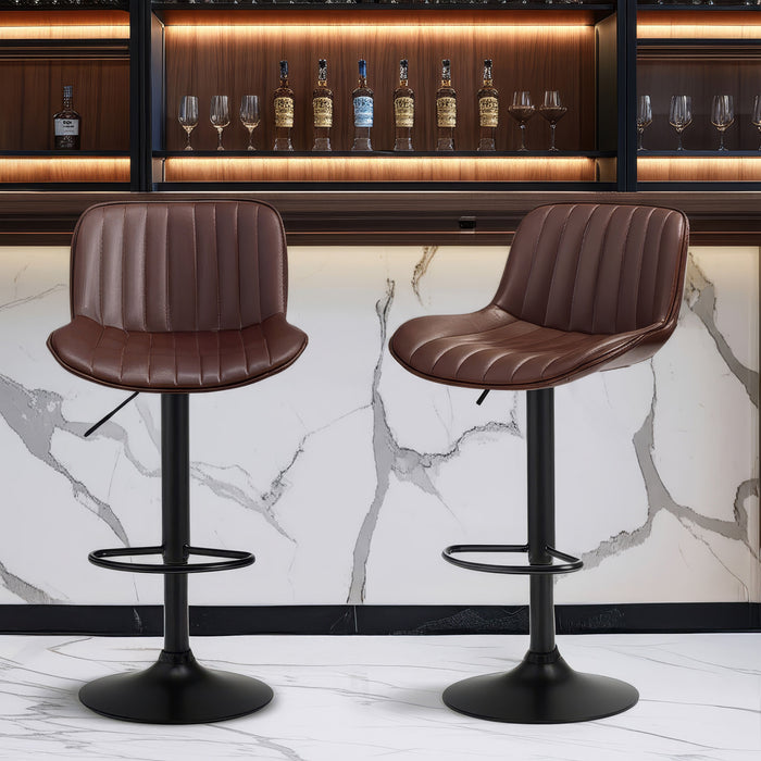 Two Frank Bar Stools Gas Lift Black Metal Brown PU by Urban Style