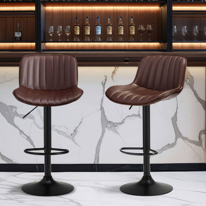 Two Frank Bar Stools Gas Lift Black Metal Brown PU by Urban Style
