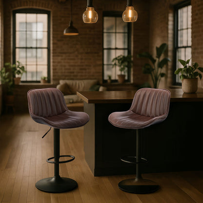 Two Frank Bar Stools Gas Lift Black Metal Brown PU by Urban Style