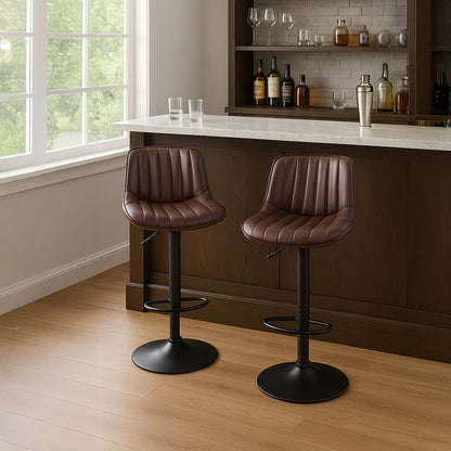 Two Frank Bar Stools Gas Lift Black Metal Brown PU by Urban Style