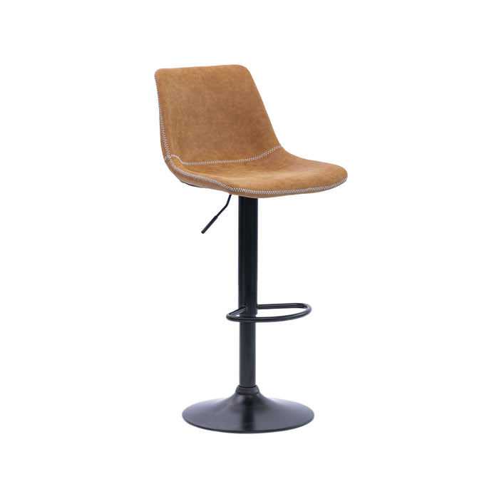 Two Gary Bar Stools Gas Lift Black Metal Tan PU by Urban Style