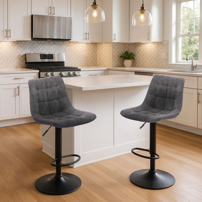 Two Harry Bar Stools Gas Lift Black Metal Black PU by Urban Style