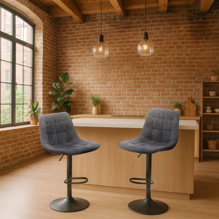 Two Harry Bar Stools Gas Lift Black Metal Black PU by Urban Style