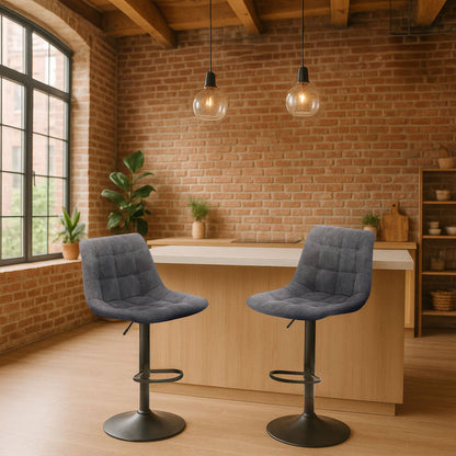 Two Harry Bar Stools Gas Lift Black Metal Black PU by Urban Style