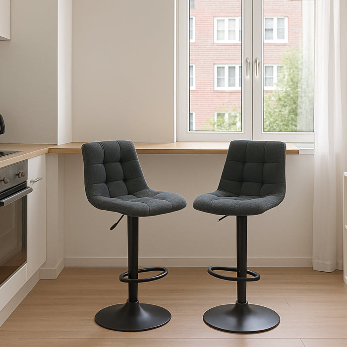 Two Harry Bar Stools Gas Lift Black Metal Black PU by Urban Style