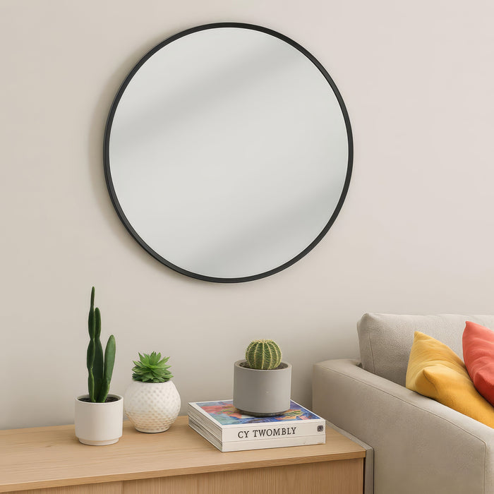 Urban Style Reflections Round Mirror Black | 80cm Diameter