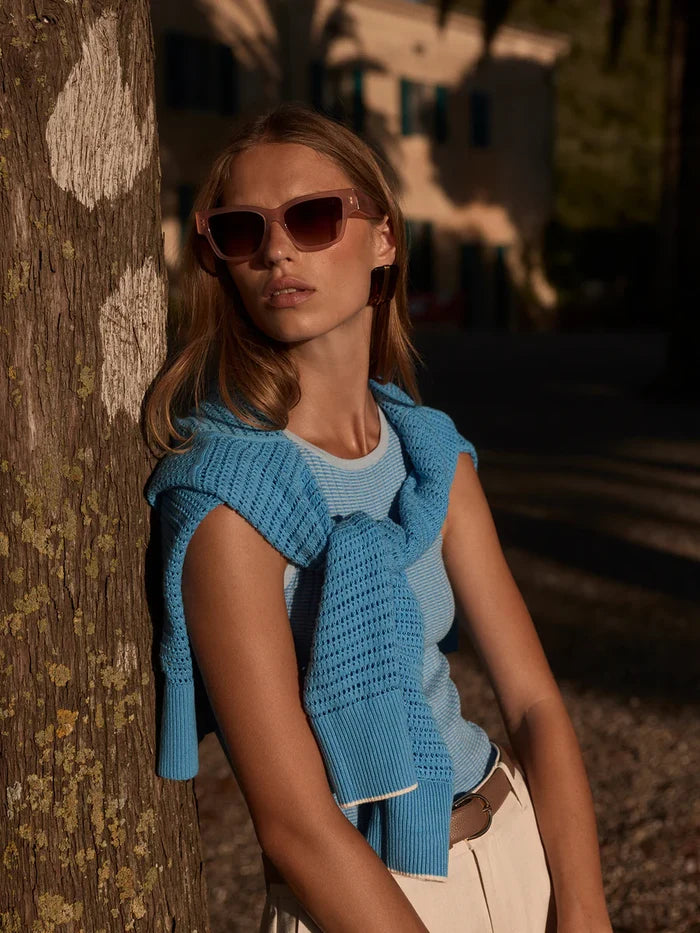 Varley Hanson Rib Knit Tank, Mist Blue