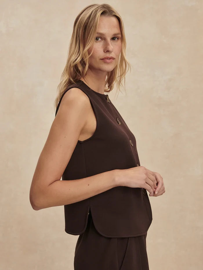 Varley Josie Button-Through Tank, Coffee Bean