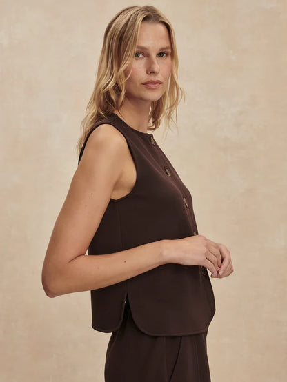 Varley Josie Button-Through Tank, Coffee Bean