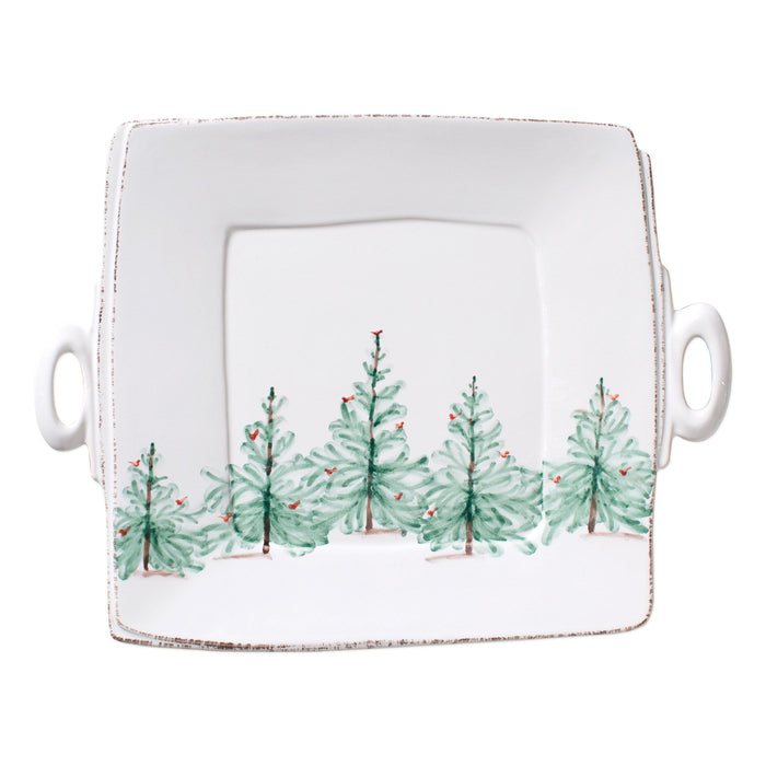 Vietri Lastra Holiday Handled Square Platter Dinnerware Vietri