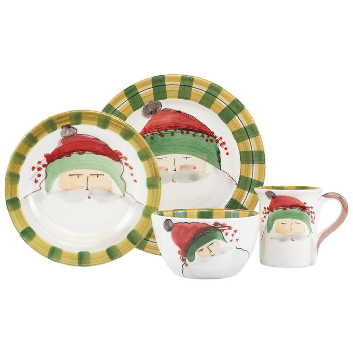 Vietri Old St. Nick Green Hat Four-Piece Place Setting Dinnerware Vietri