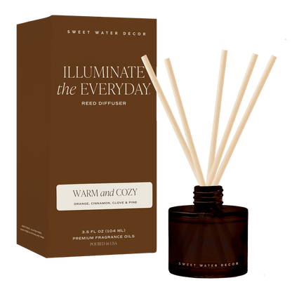 Warm and Cozy Amber Tinted Glass Jar Reed Diffuser - Sweet Water Decor - Reed Diffusers