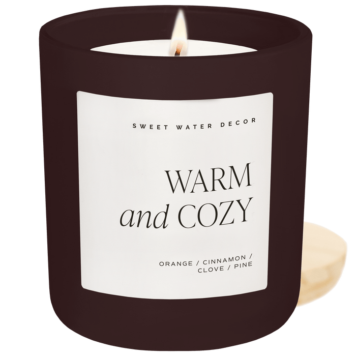 Warm and Cozy Soy Candle - Brown Matte Jar - 15 oz - Sweet Water Decor - Candles