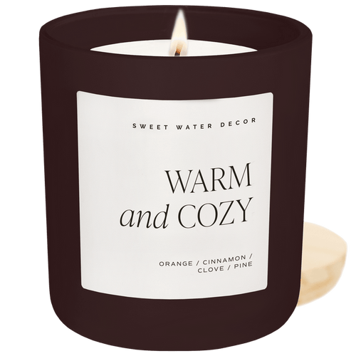 Warm and Cozy Soy Candle - Brown Matte Jar - 15 oz - Sweet Water Decor - Candles