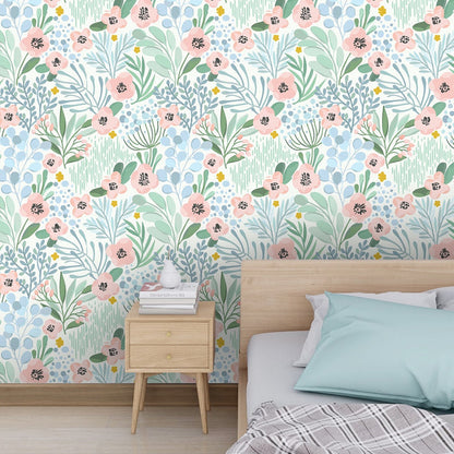 Watercolor Cheerful Flowers Peel And Stick Wallpaper